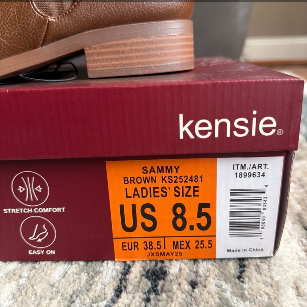 Kensie Women’s Sammy Faux Leather Ankle Brown Cognac Low Heel Boots, Size 8.5 - Picture 2 of 4